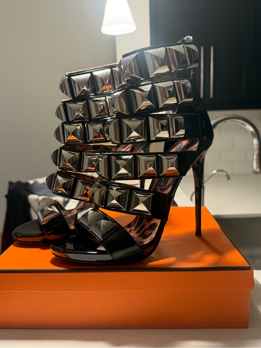 Phillip Plein Studded Black Patent High-Heel Sandals